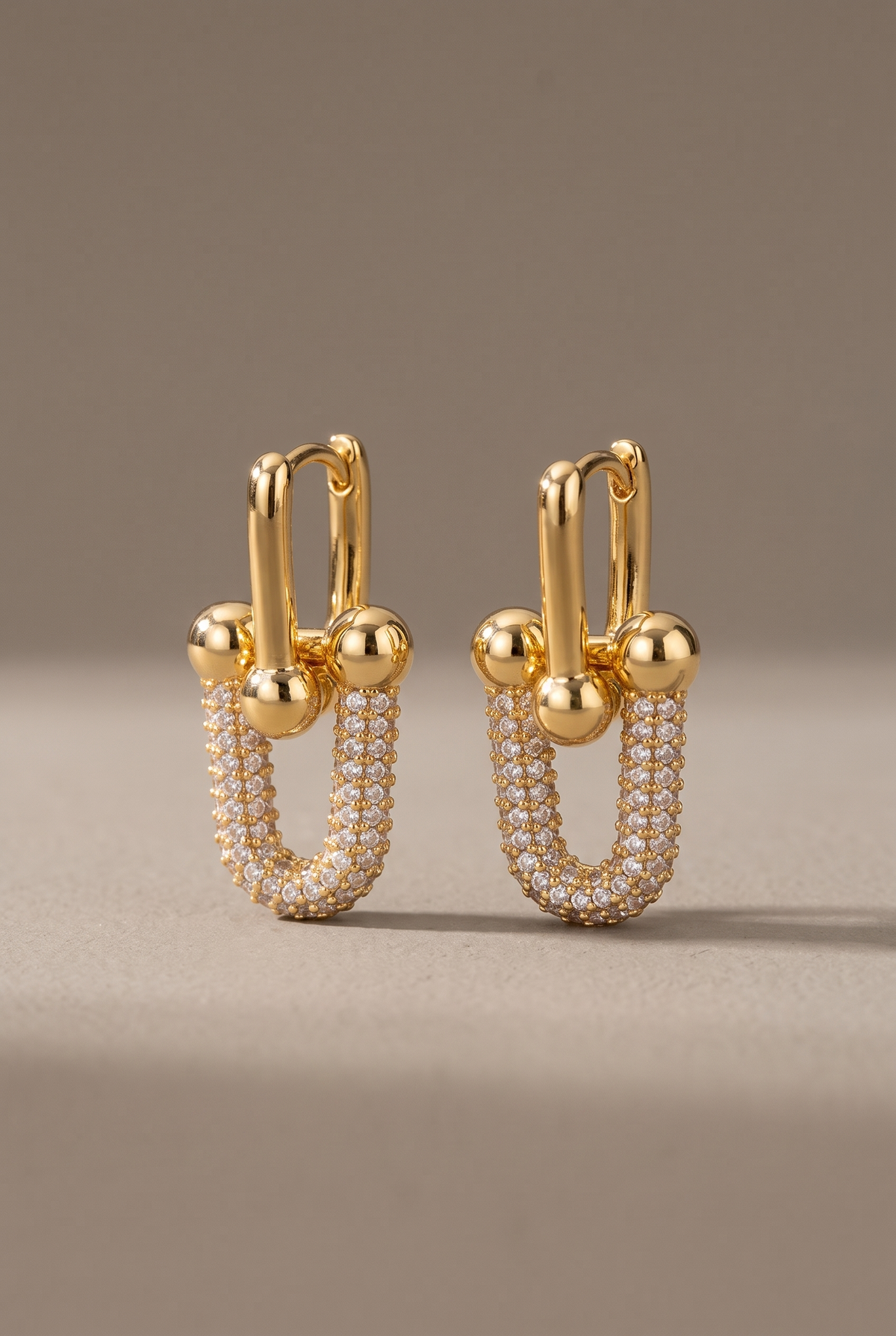 DropIQ pave U-link drop earrings in gold